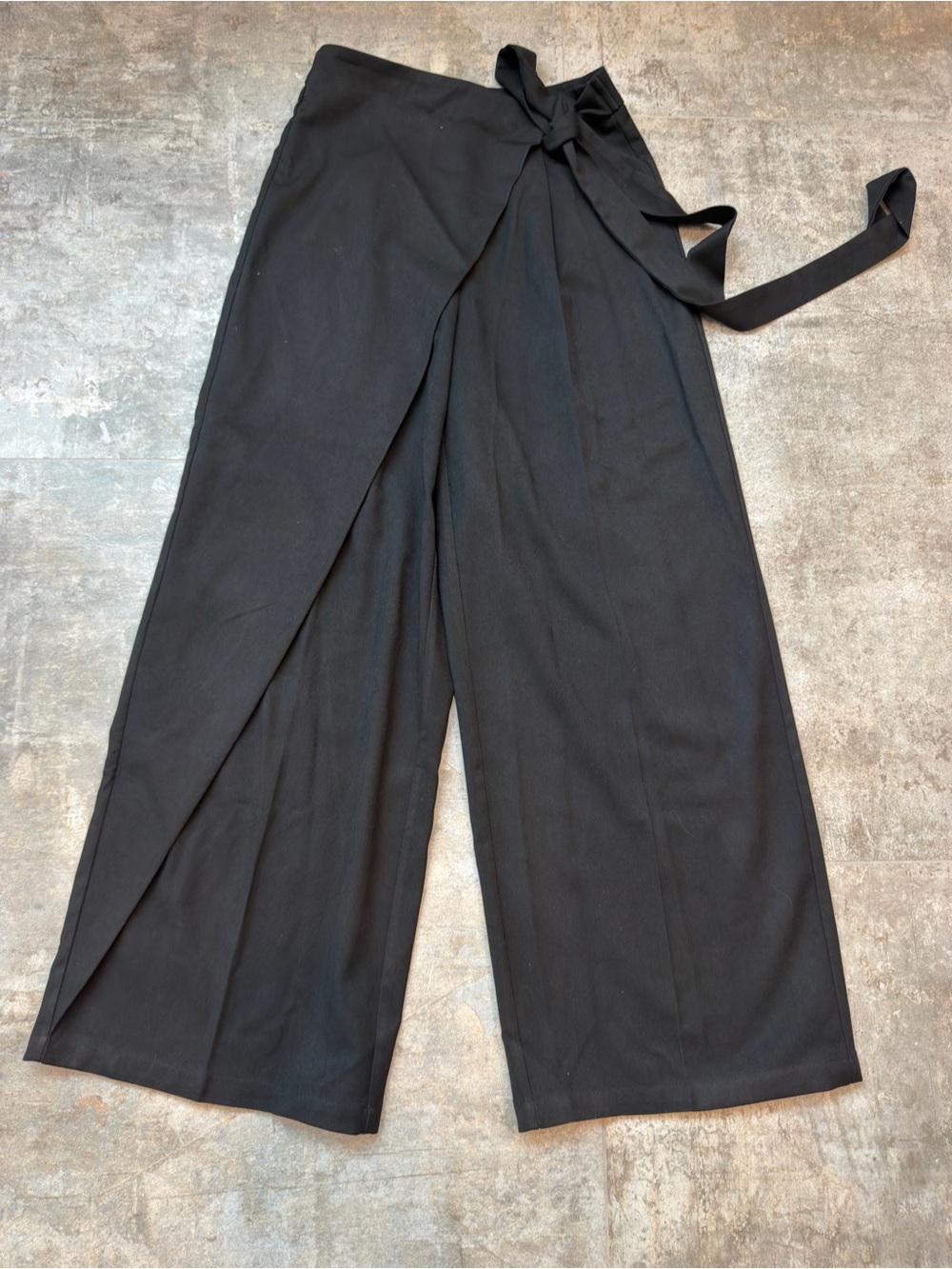 Commense Black Wrap-Front Wide Leg Pants